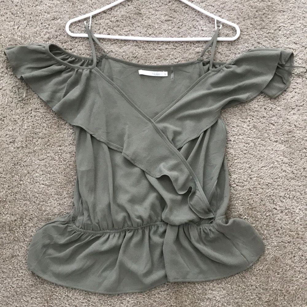 Green off shoulder blouse